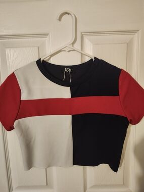 I-X London Colorblock Red, White & Navy Women's Crop Top